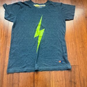 Aviator Nation Kids Charcoal Tee with Neon Green Lightning